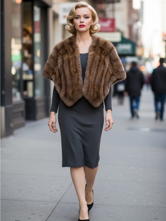 Schlosberg Handbags - Vintage Genuine Mink Fur Brown Stole Capelet Bolero Jacket Schlosberg